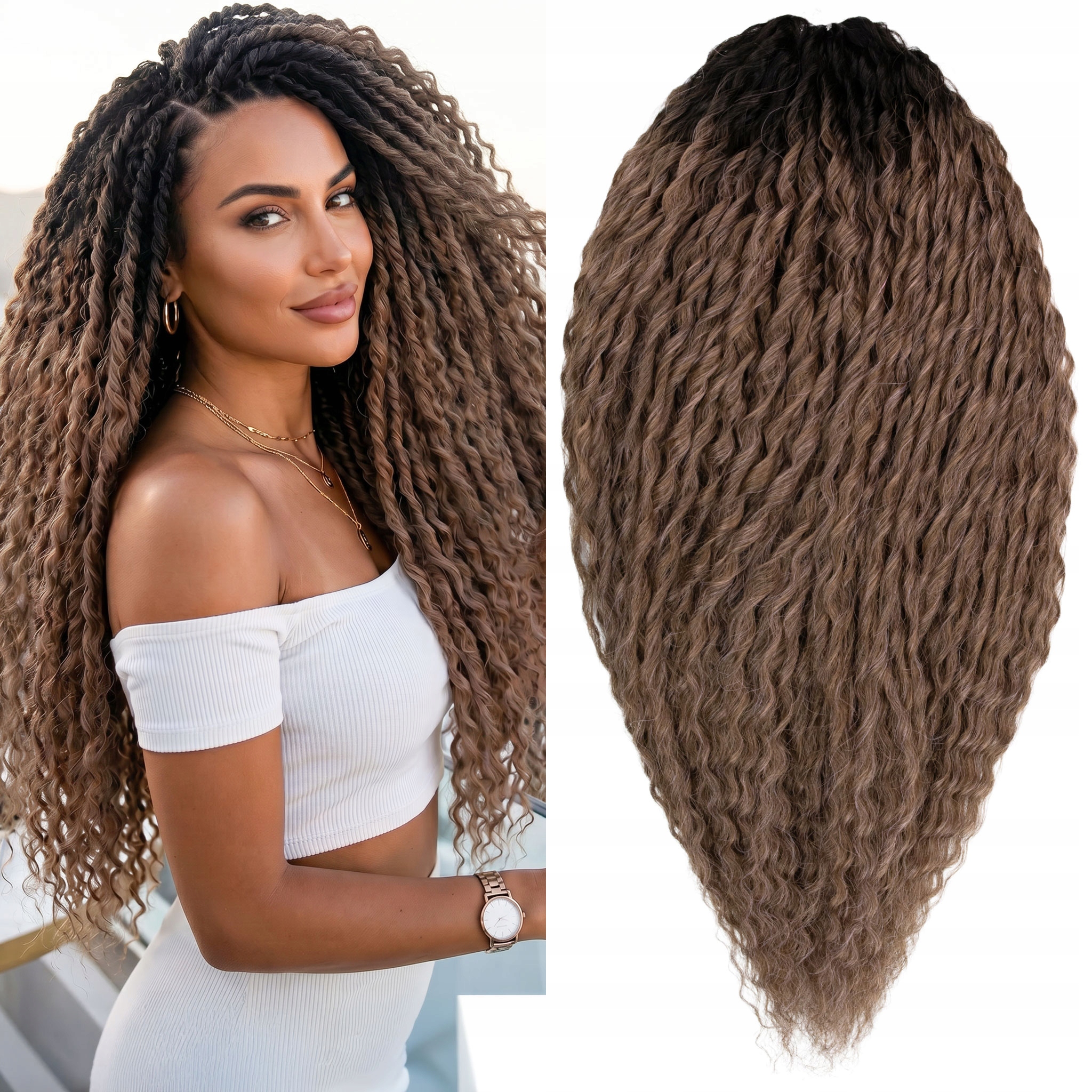 Syntetické umělé vlasy Afroloki Brazilská Vlna 24" 300g hnědá odrost