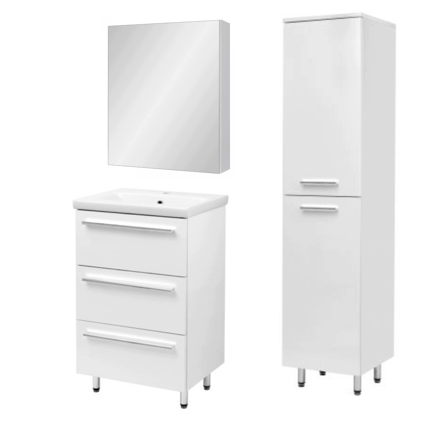 Koupelnová sada 3v1 Astor Bryza Ida 60 cm skříňka umyvadlo sloupek zrcadlo