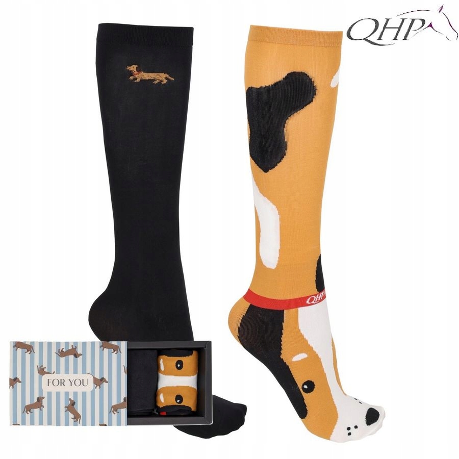 Podkolanówki skarpetki jeździeckie zestaw 2pack Buddy Qhp jamniki 39-42