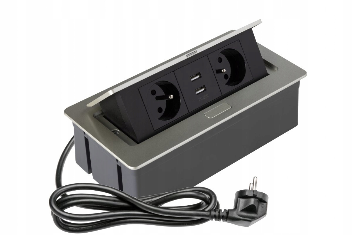Gniazdo meblowe Soft 2x gniazdo z uziemieniem, Usb 2,1A, kabel zasilający z
