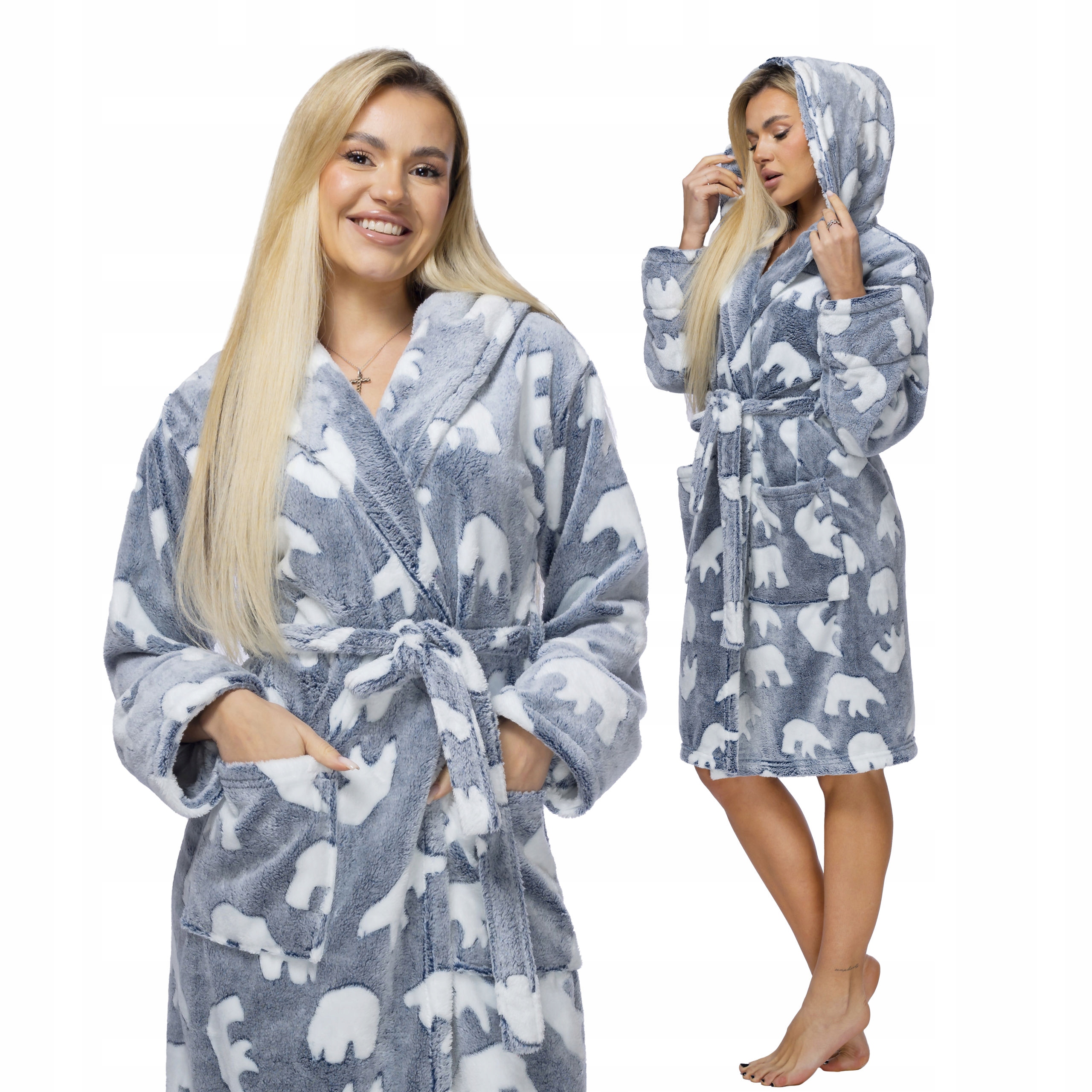 Župan s kapucí teplý, tlustý, hebký, L/XL, šedý