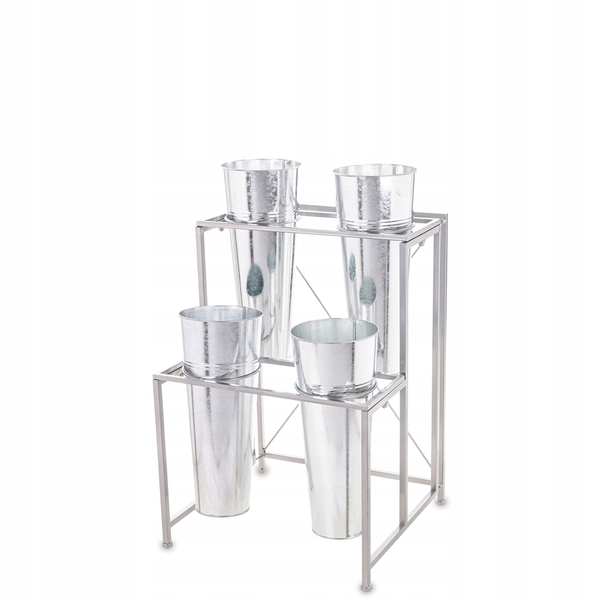 Stojan na kvety strieborný kovový držiak na kvetináč 6 zinkových loftových kvetináčov