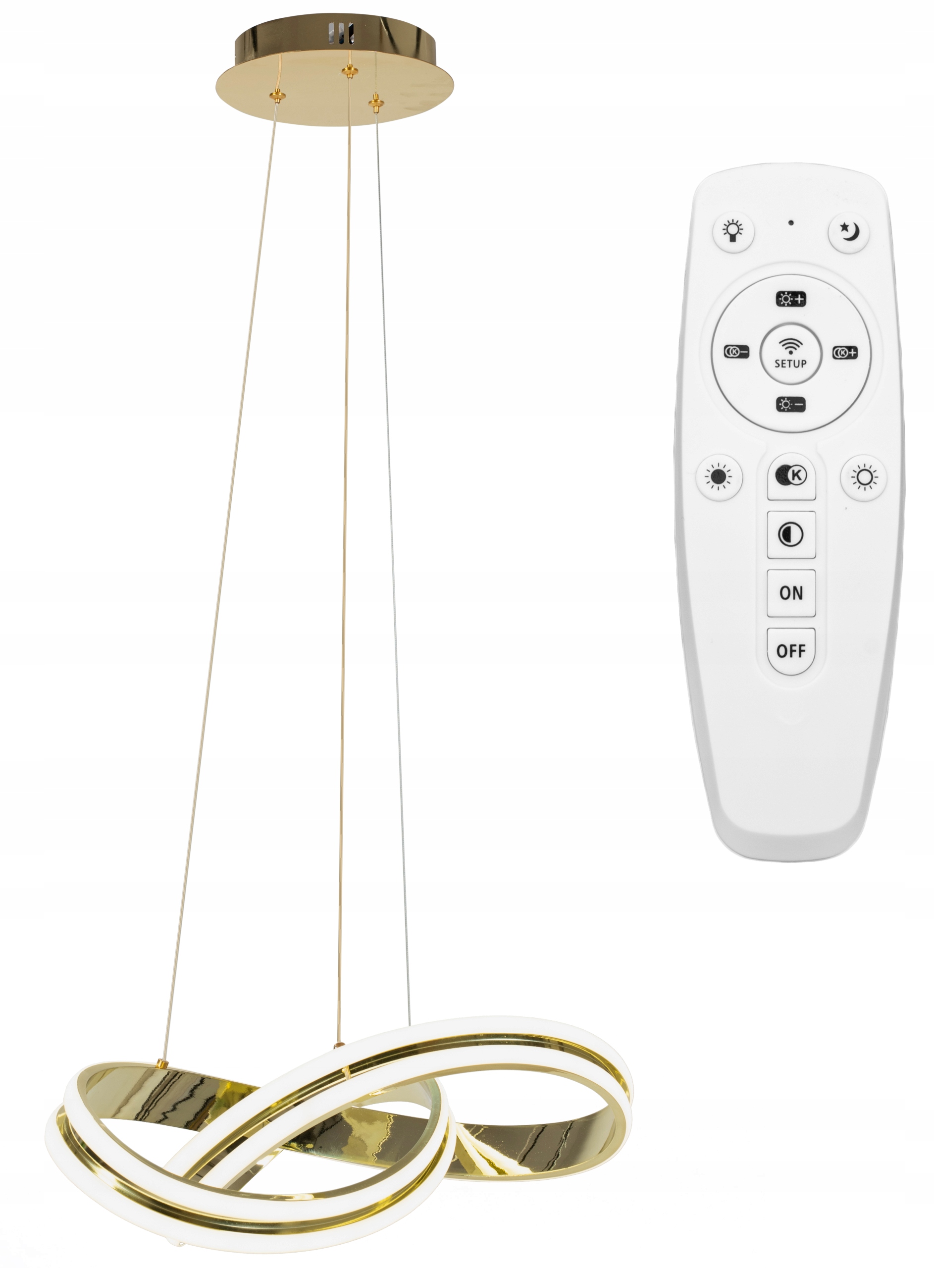 Závesná Stropná Lampa Metal Ring Gold Led Diaľkový Ovládač