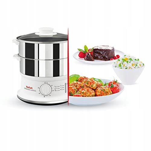 TEFAL Parowar Elektryczny 2 Stalowe Pojemniki 6L Timer 900W Biały VC1451 — miniatura 7