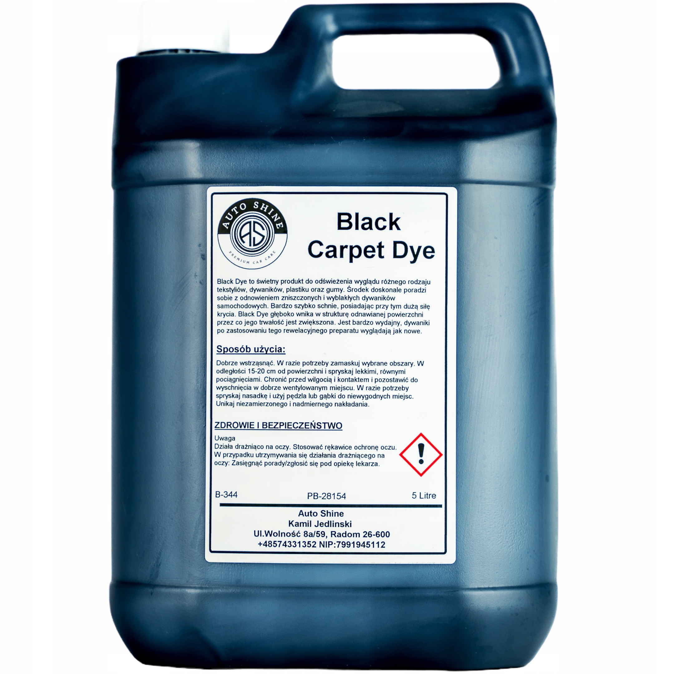 Auto Shine Black Carpet Dye farba czarna odnawianie barwienie dywaników 5L