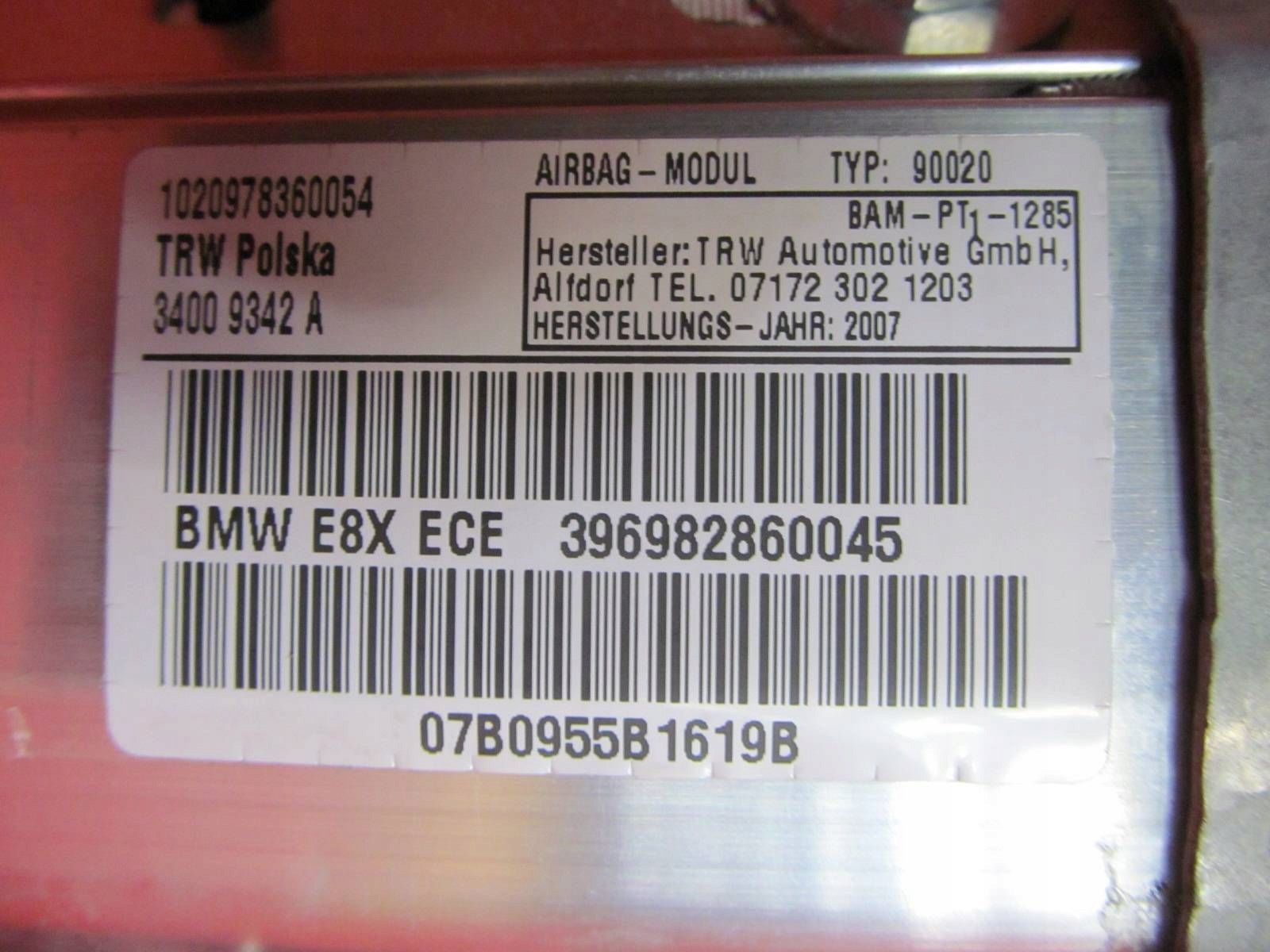 BMW 1 and E81 E82 E87 E88 airbag airbags dashboard console cockpit adjusters EU