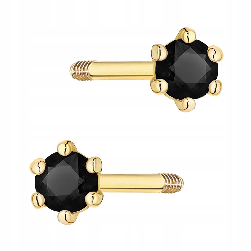 Klasické Zlaté Náušnice pr. 585 s černými brilianty 0,08 ct Štyft 14k