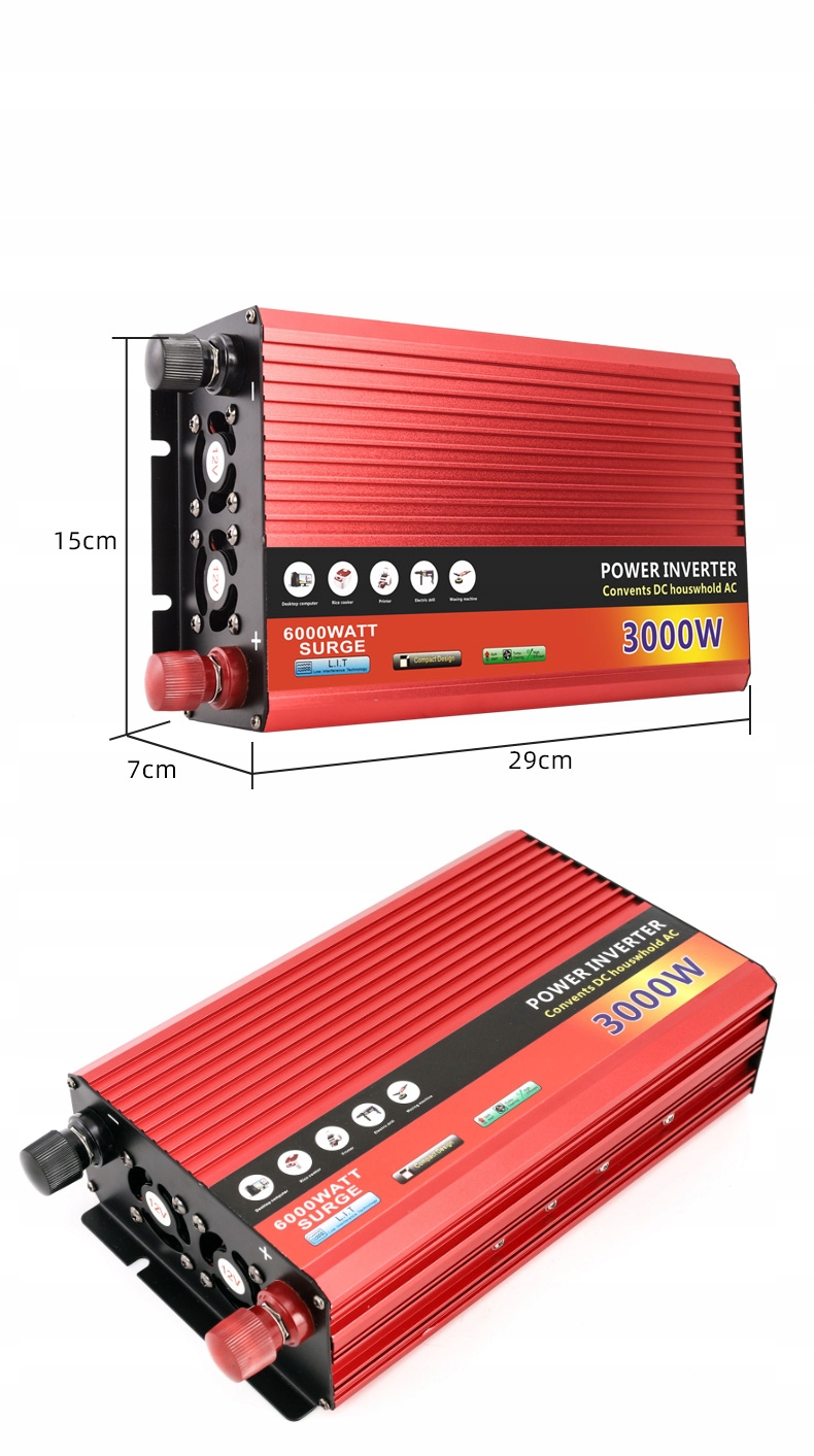 PRZETWORNICA 12V 220V SAMOCHODOWA NAPIĘCIA 3000W Napięcie wejściowe 12 V