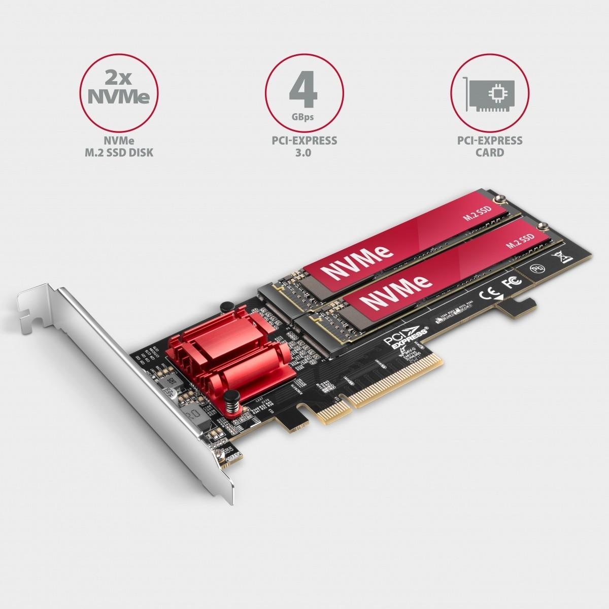 PCEM2-ND Kontroler PCIe x 8, 2x slot M.2 NVMe M-key Raid wsparcie dla płyt