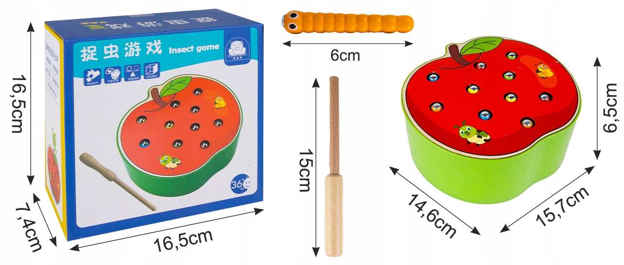 DŘEVĚNÁ MAGNETICKÁ HRA chyťte červa MONTESSORI Chybí hrdina