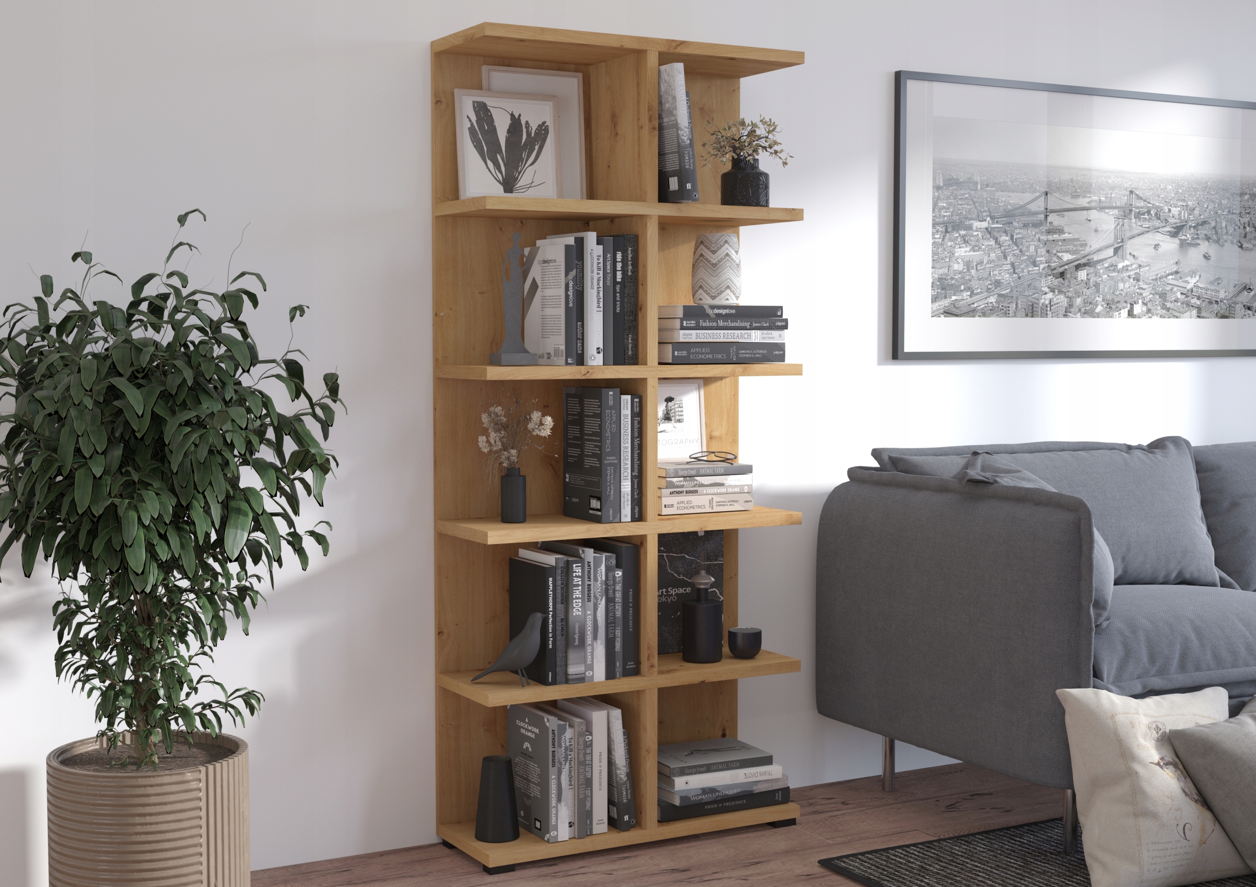 Regál do obývacího pokoje na hračky, knihy, dub Artisan.