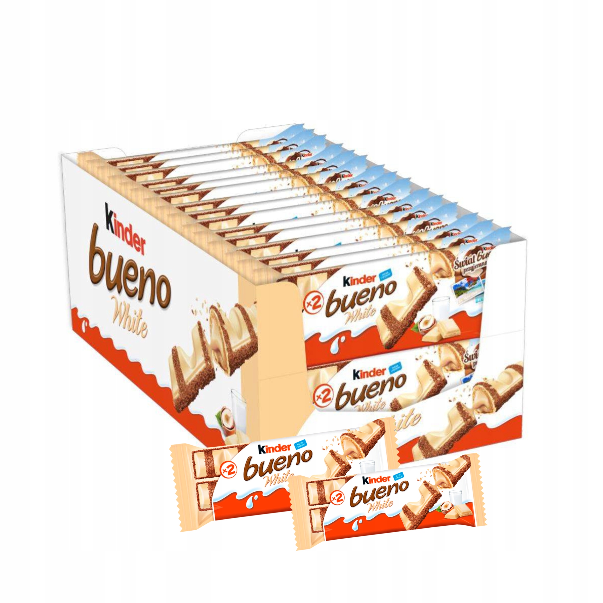 Levně Tyčinka Kinder Bueno White Oplatek Bílá Čokoláda Ořechový krém 39 g x 30 ks