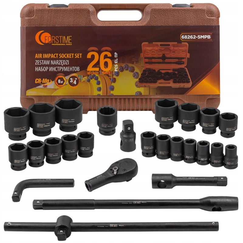 Nárazové Nástrčné kľúče 3/4'' 17-65mm 6-hranné 26 ks dielne puzdro
