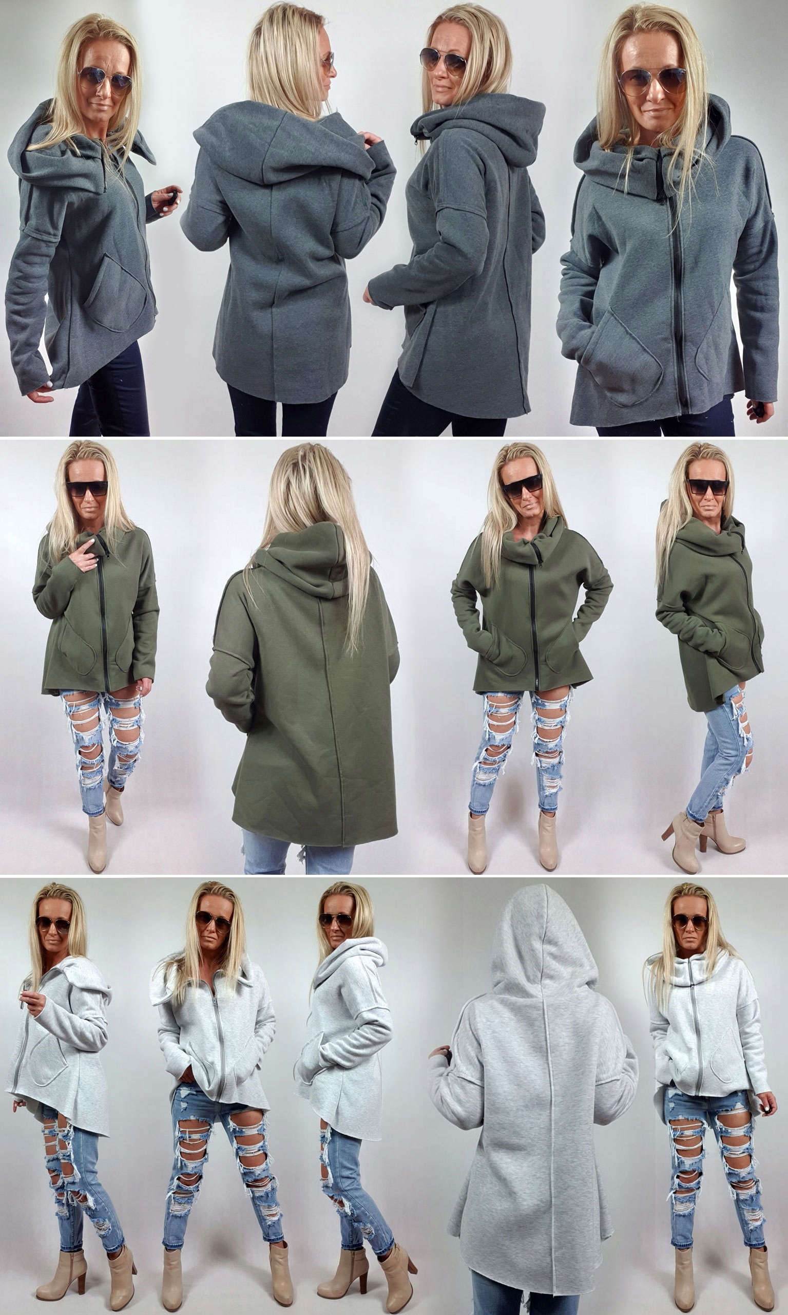 ASYMETRYCZNA BLUZA TUNIKA KARDIGAN KOMIN KAPTUR S Materiał dominujący poliester