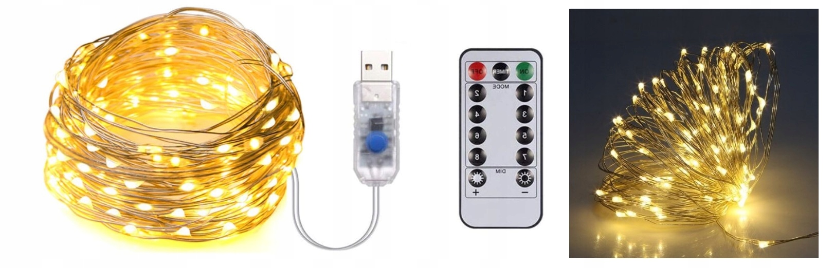 LINKA LED KURTYNA ŚWIETLNA USB BIAŁY CIEPŁY 10m