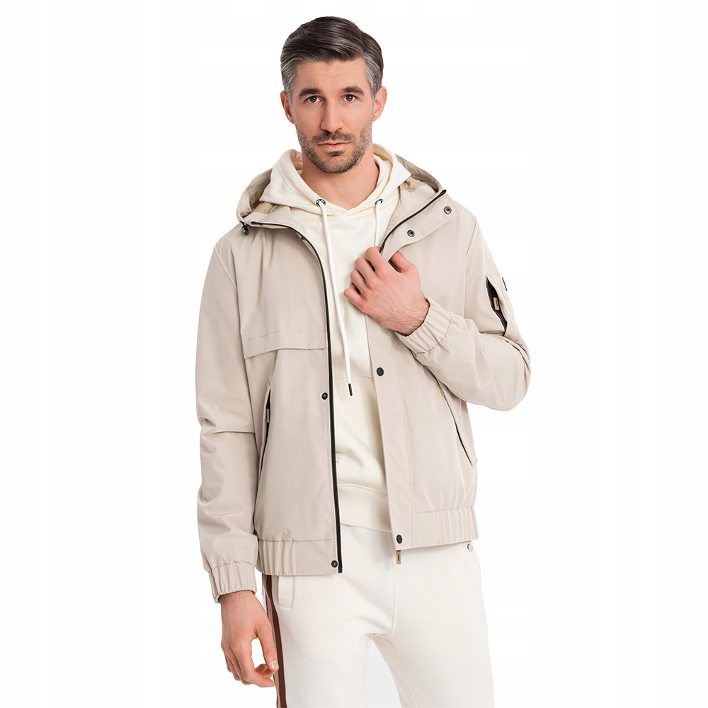 Funkční pánská přechodová bunda s kapucí béžová V3 OM-JANP-0225 XXL
