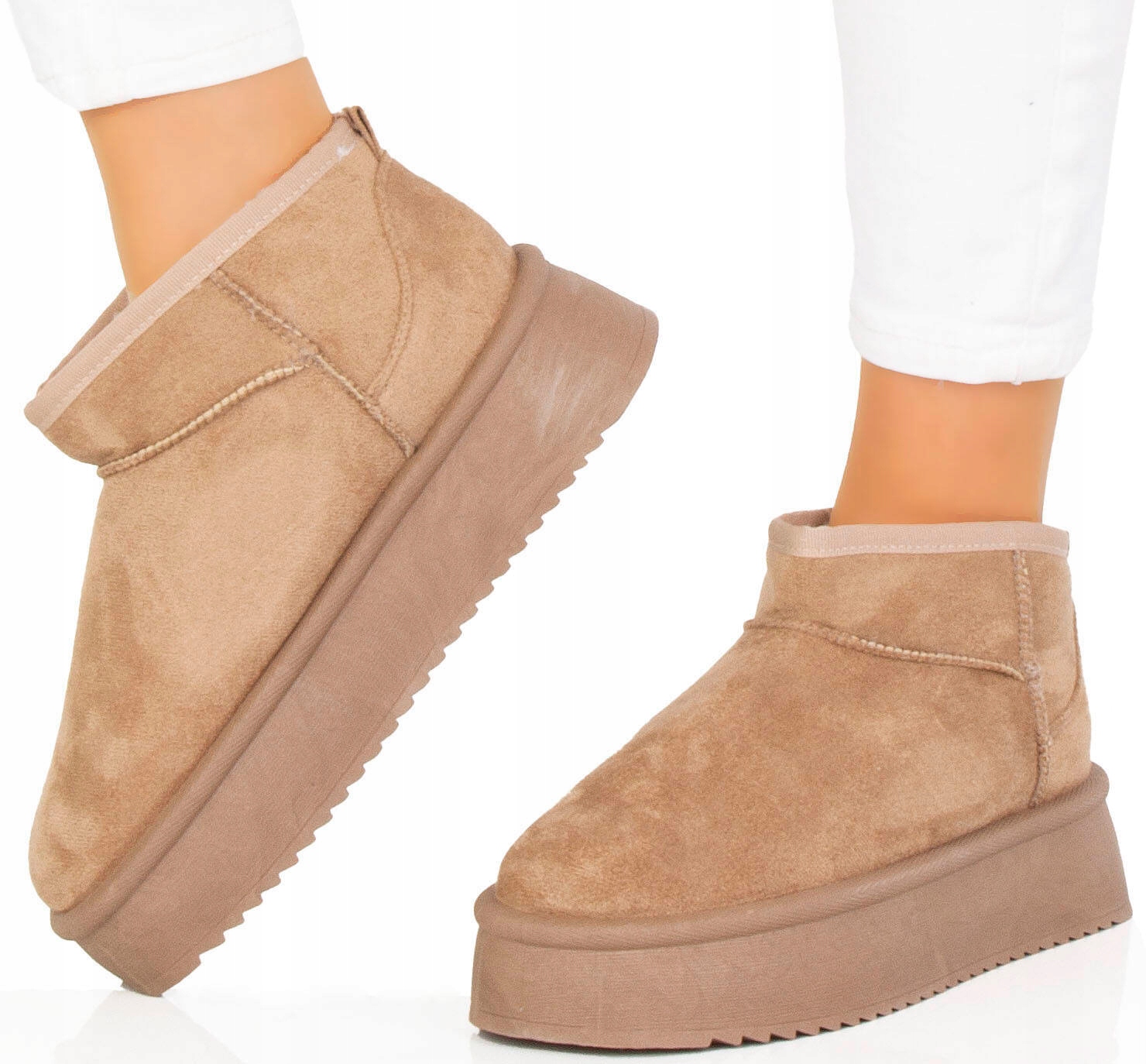 ŚNIEGOWCE BEŻOWE OCIEPLANE BOTKI PLATFORMA WSUWANE 39 Rozmiar 39