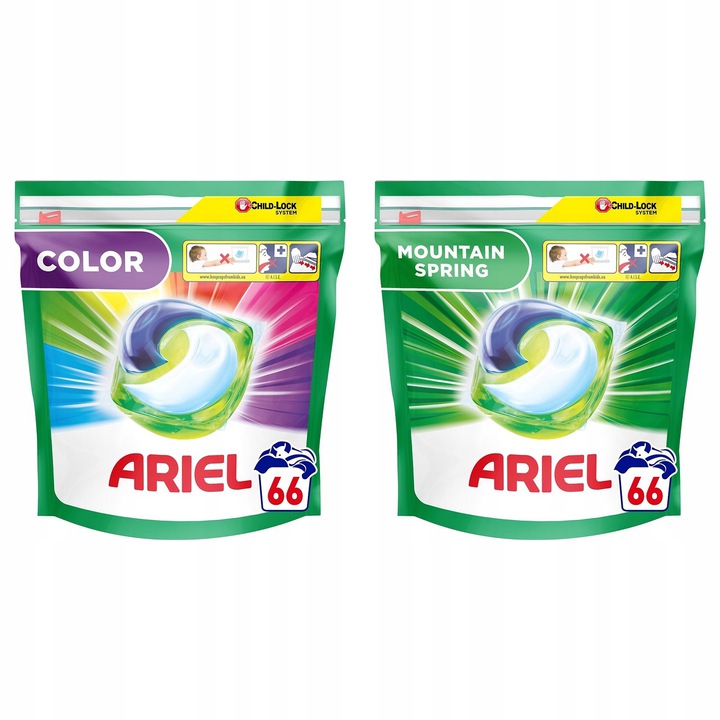 Levně Kapsle na praní Ariel bílé a barva 2x 66 ks