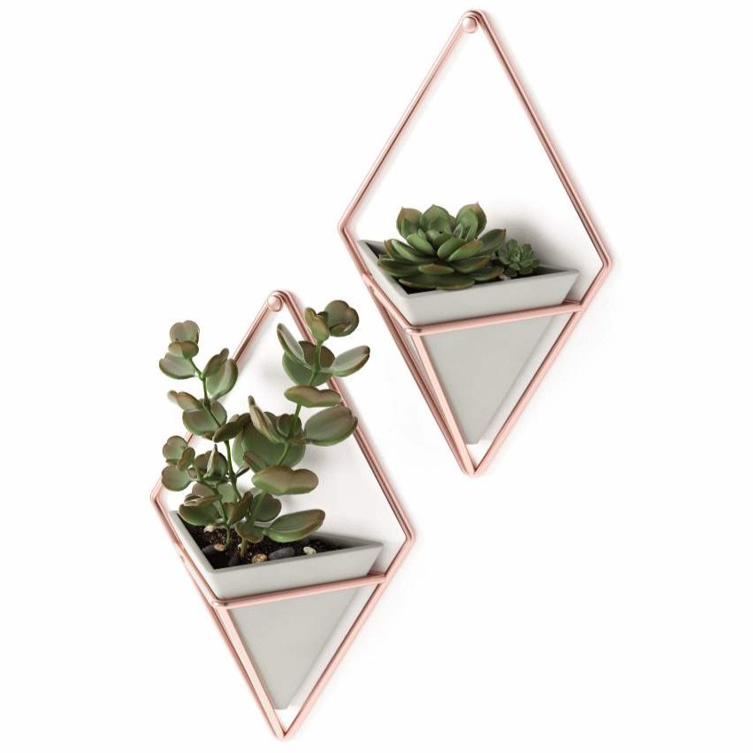 Závěsné nástěnné květináče Trigg, šedé, měděné, ozdobný set do obývacího pokoje