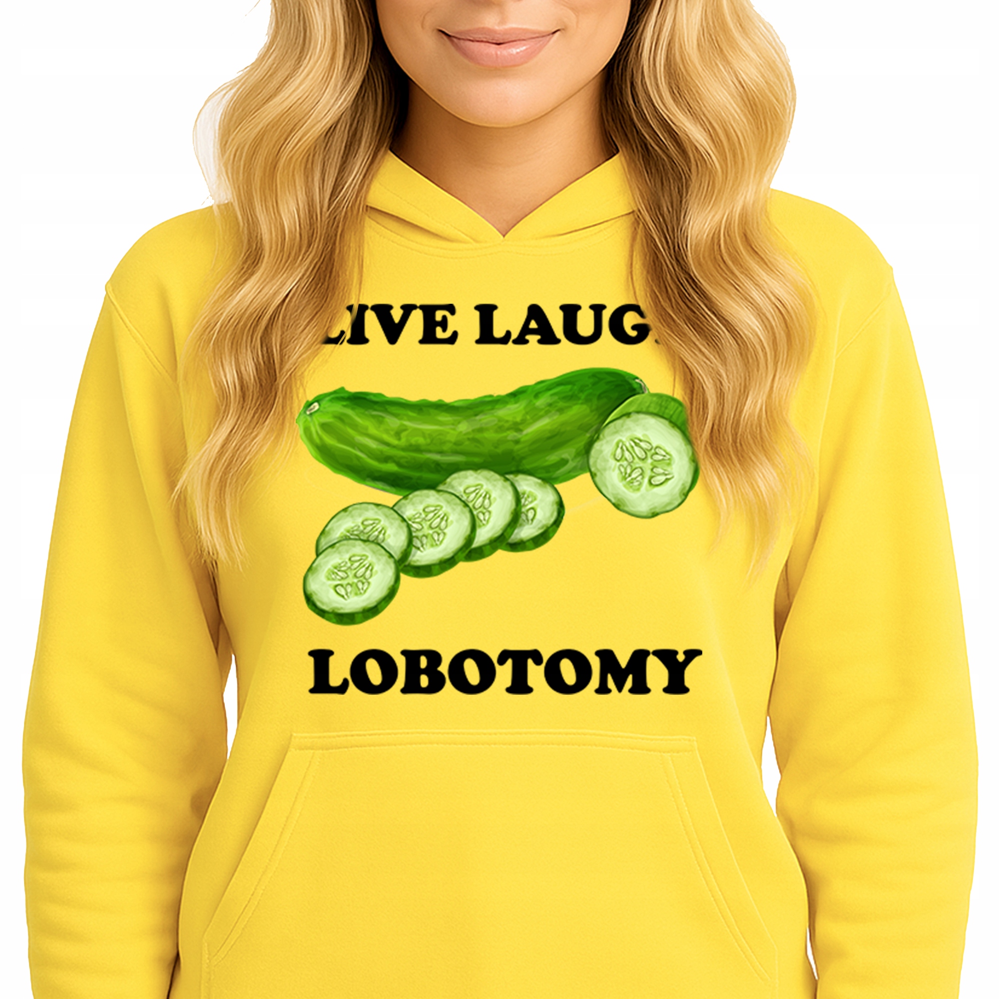 Mikina S Kapucí Žlutá Bavlněná Mikina Módní Live Laugh Lobotomy Vel M