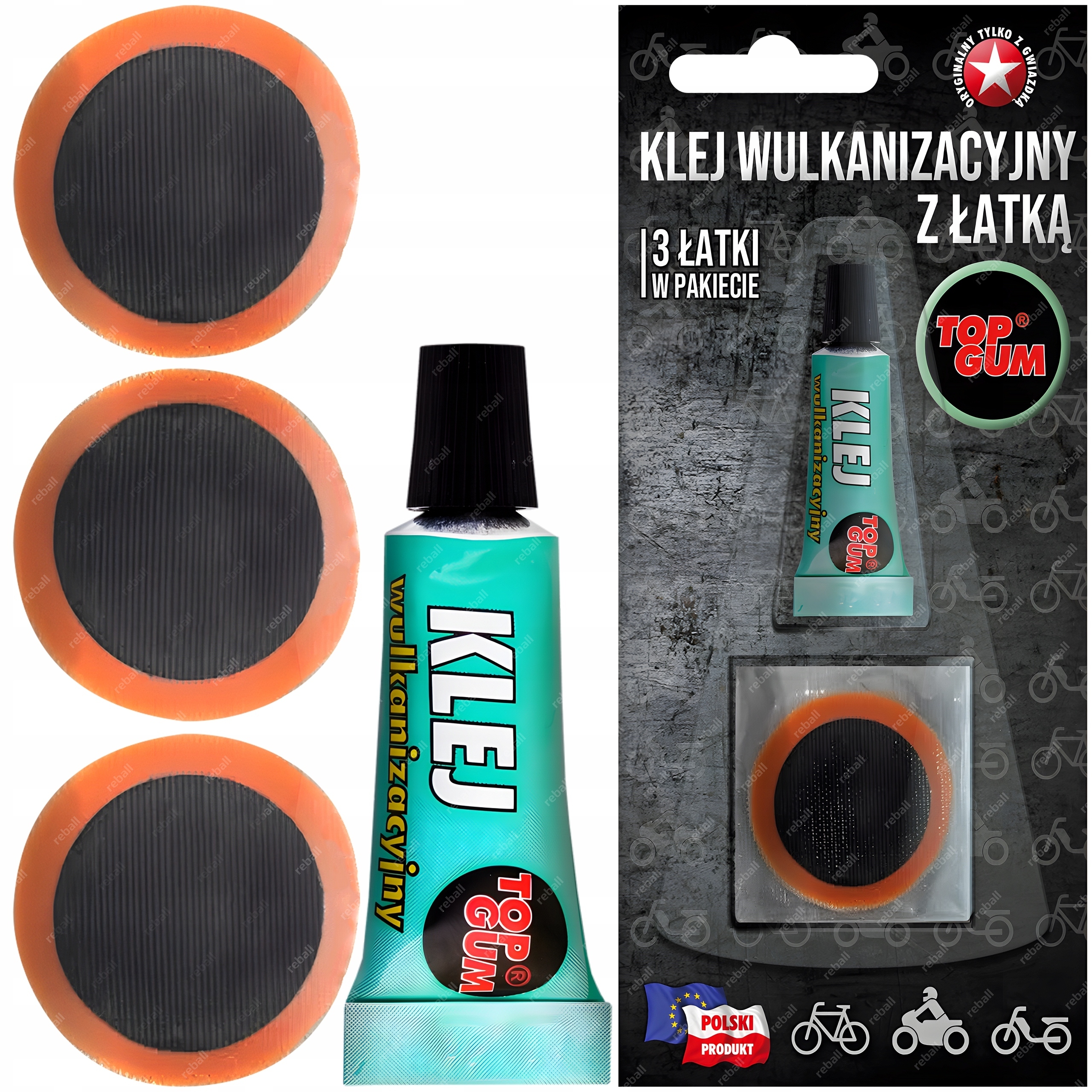 Mocny Klej Wulkanizacyjny Topgum 3 Łatki Błyskawiczny Do Gumy Opona Dętka