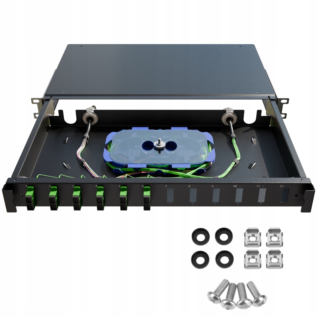 Optický přepínač Šuplík Rack 19" 1U 12xSC Duplex Černá