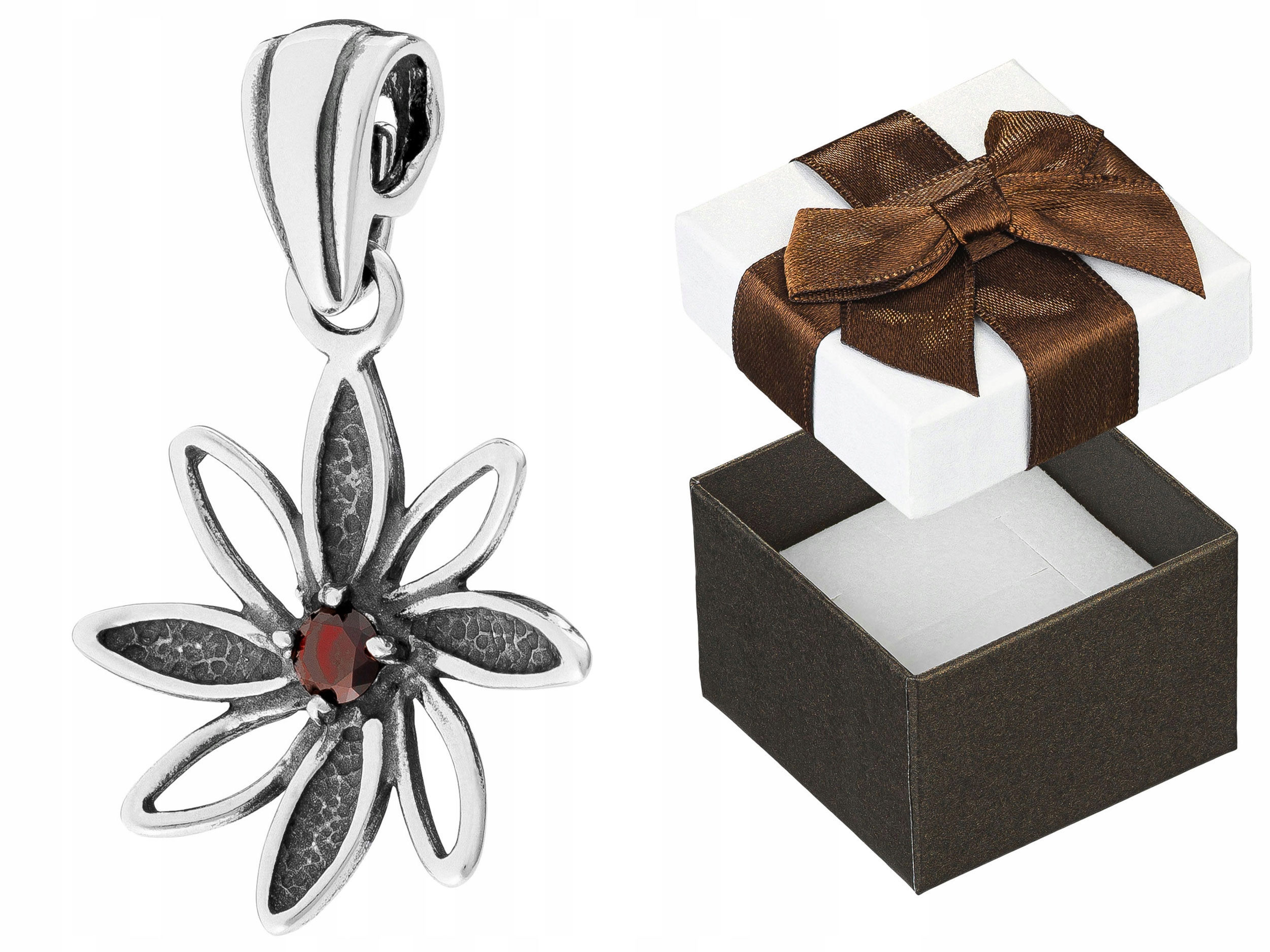 Stříbrný Přívěsek Květ s zirkonem Dámský přívěsek Červená Zirkon