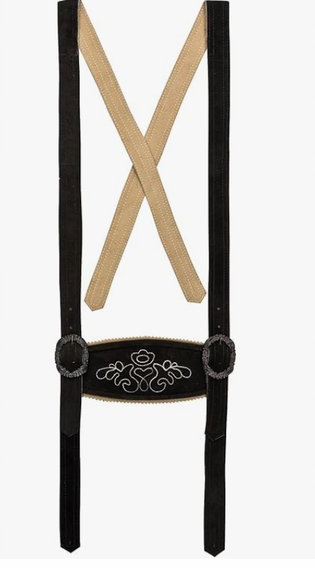 Pánské kožené kalhoty krátké s ramenními popruhy, černé, velikost 56