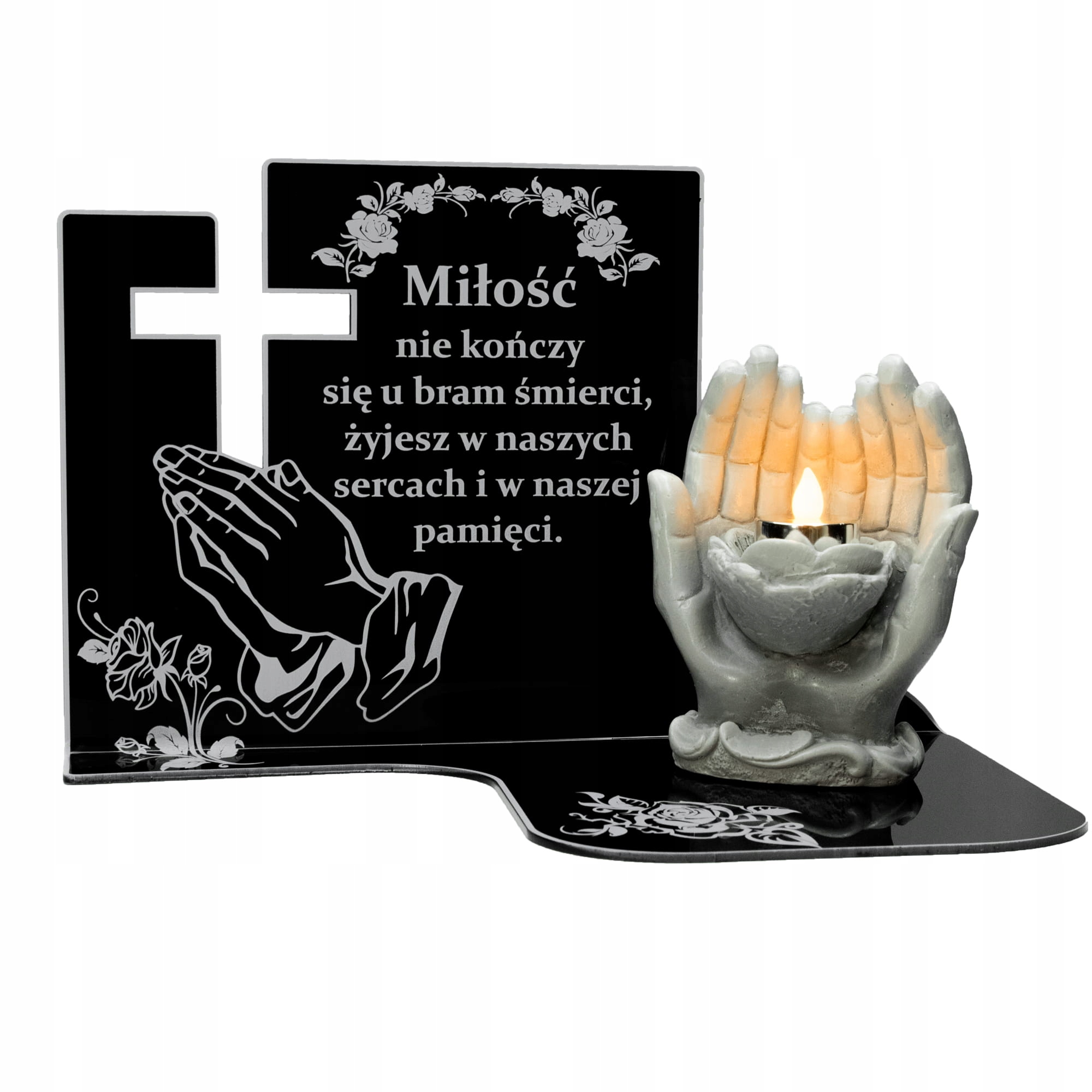 ZNICZ DŁONIE Z PODSTAWKĄ ELEGANCKI LAMPION RĘCE SZKŁO AKRYLOWE