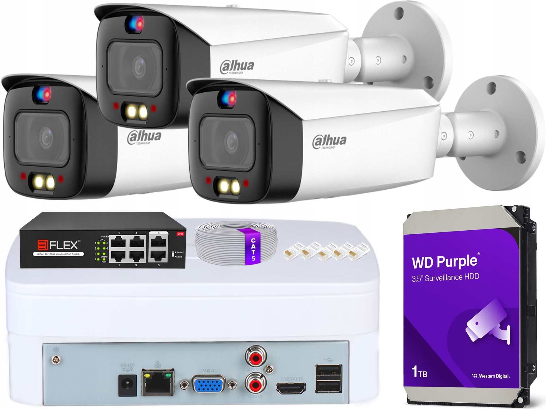 Sada pro monitorování 3 Tubové kamery 5Mpx WizSense Dual Dahua 1TB disk