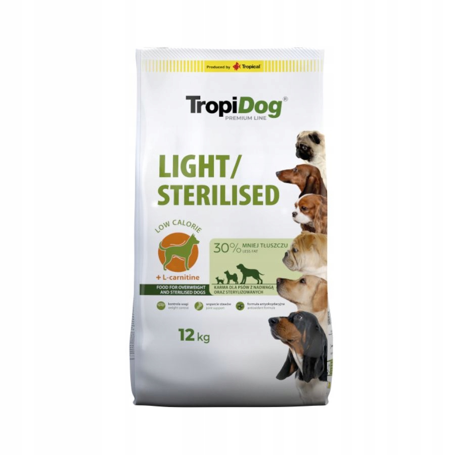 Levně TropiDog Premium Light-Sterilised suché krmivo pro psy Kuře S Rýží 12 kg