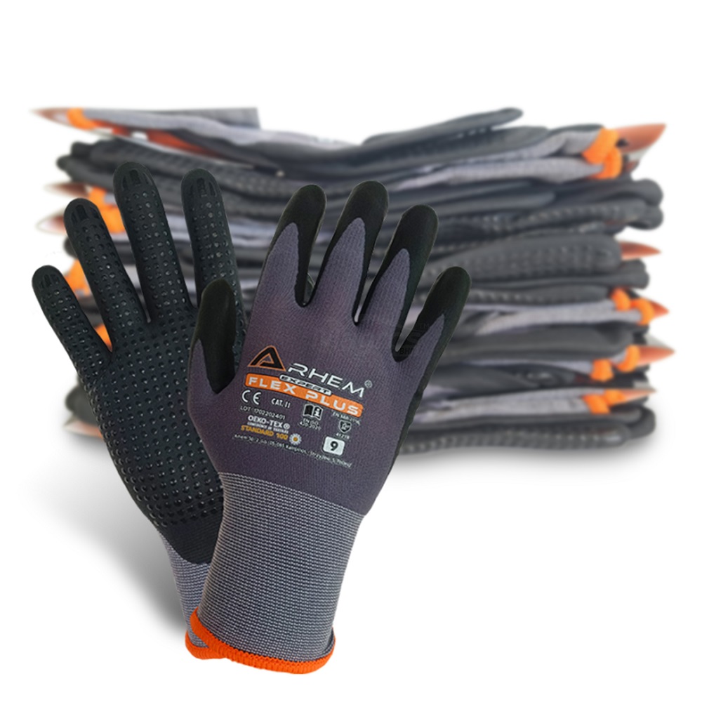 12 Par Rękawice Robocze Ochronne Bez Szwów Bhp Arhem Expert Flex Plus 10-XL