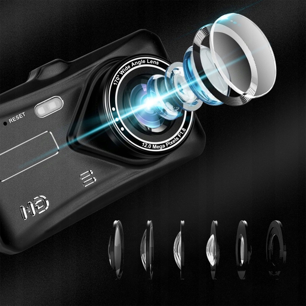 Wideorejestrator PRZÓD + TYŁ FULL HD EKRAN DOTYKOWY G sensor DETEKCJA RUCHU Karta pamięci w zestawie brak