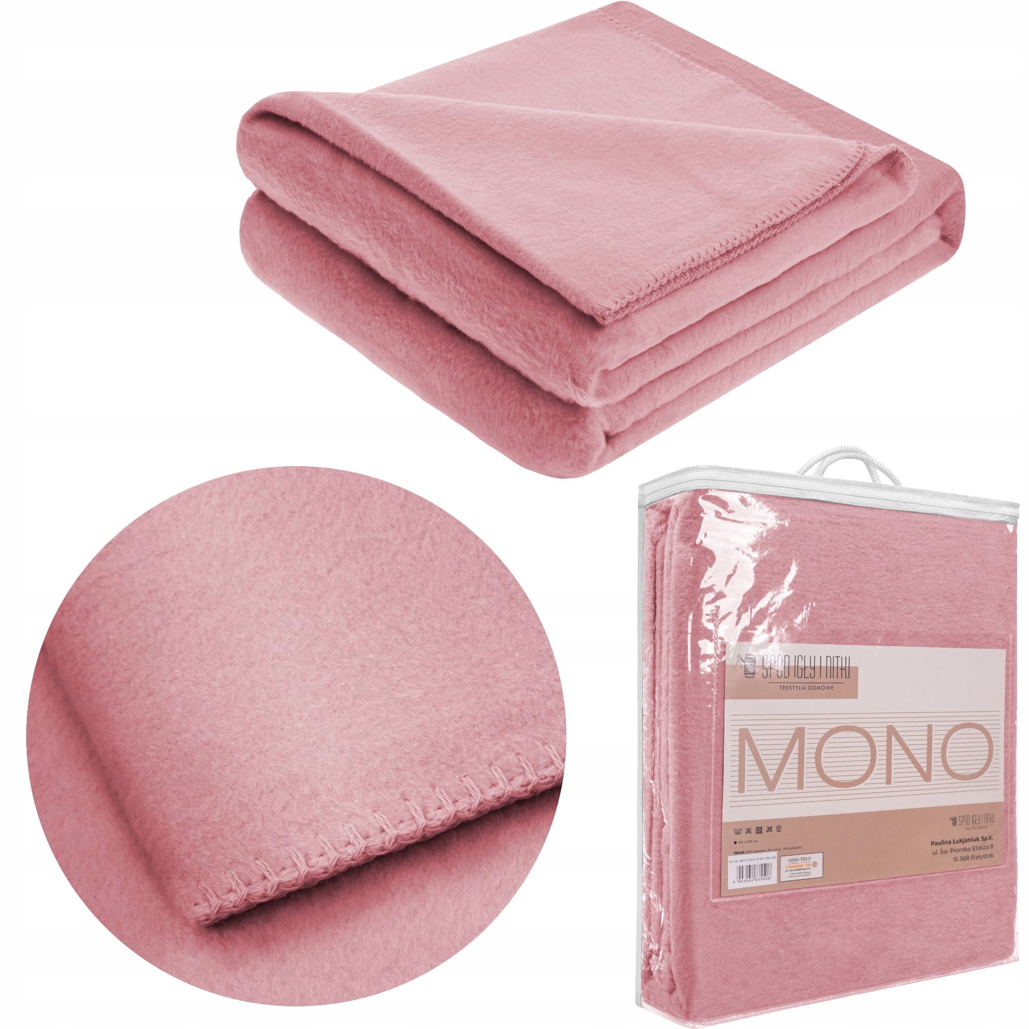 Bavlněno-akrylová deka Mono 150x200 pudrová růžová