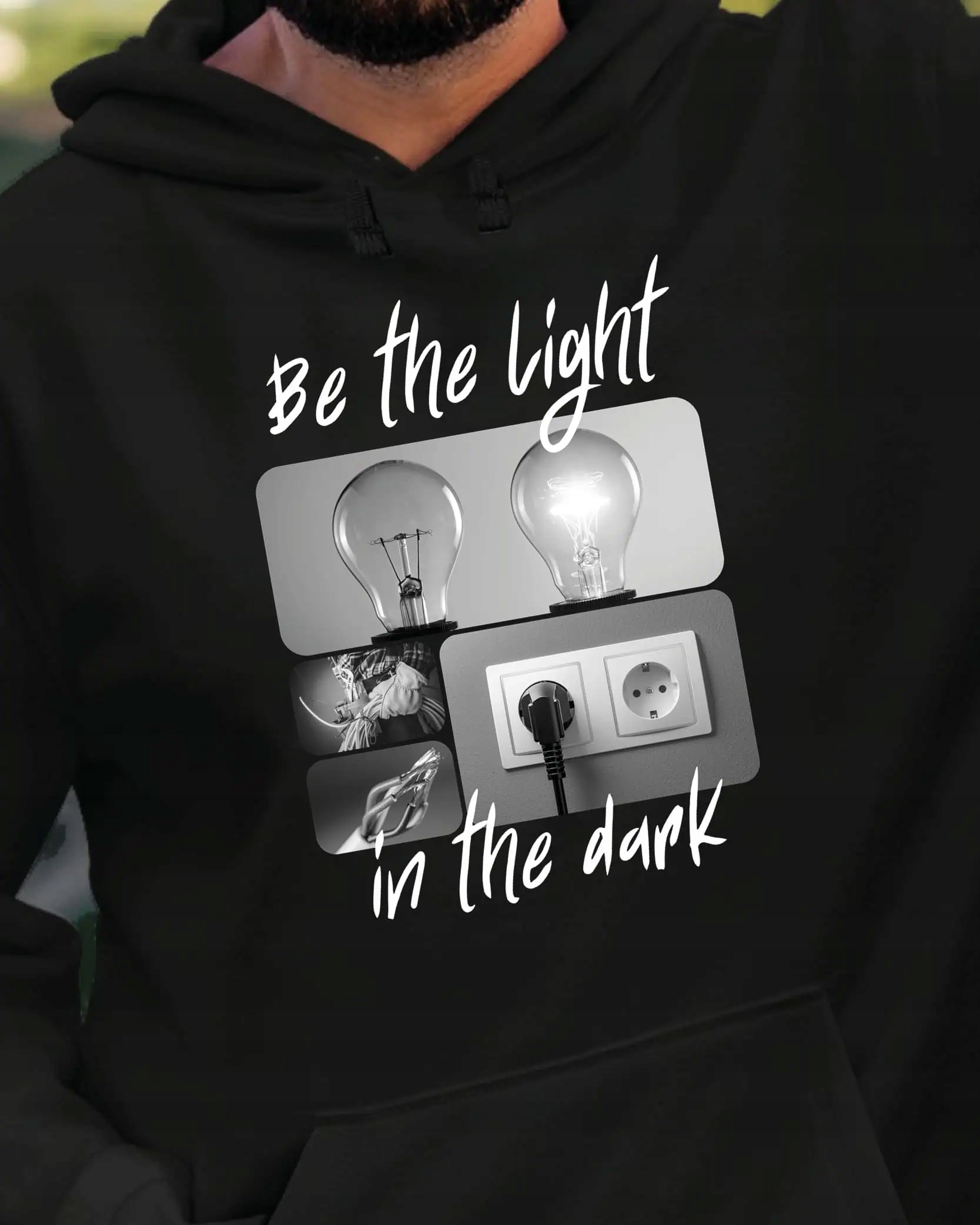 Mikina s kapucí Dárek pro elektrikáře Umělecká koláž Černá XL