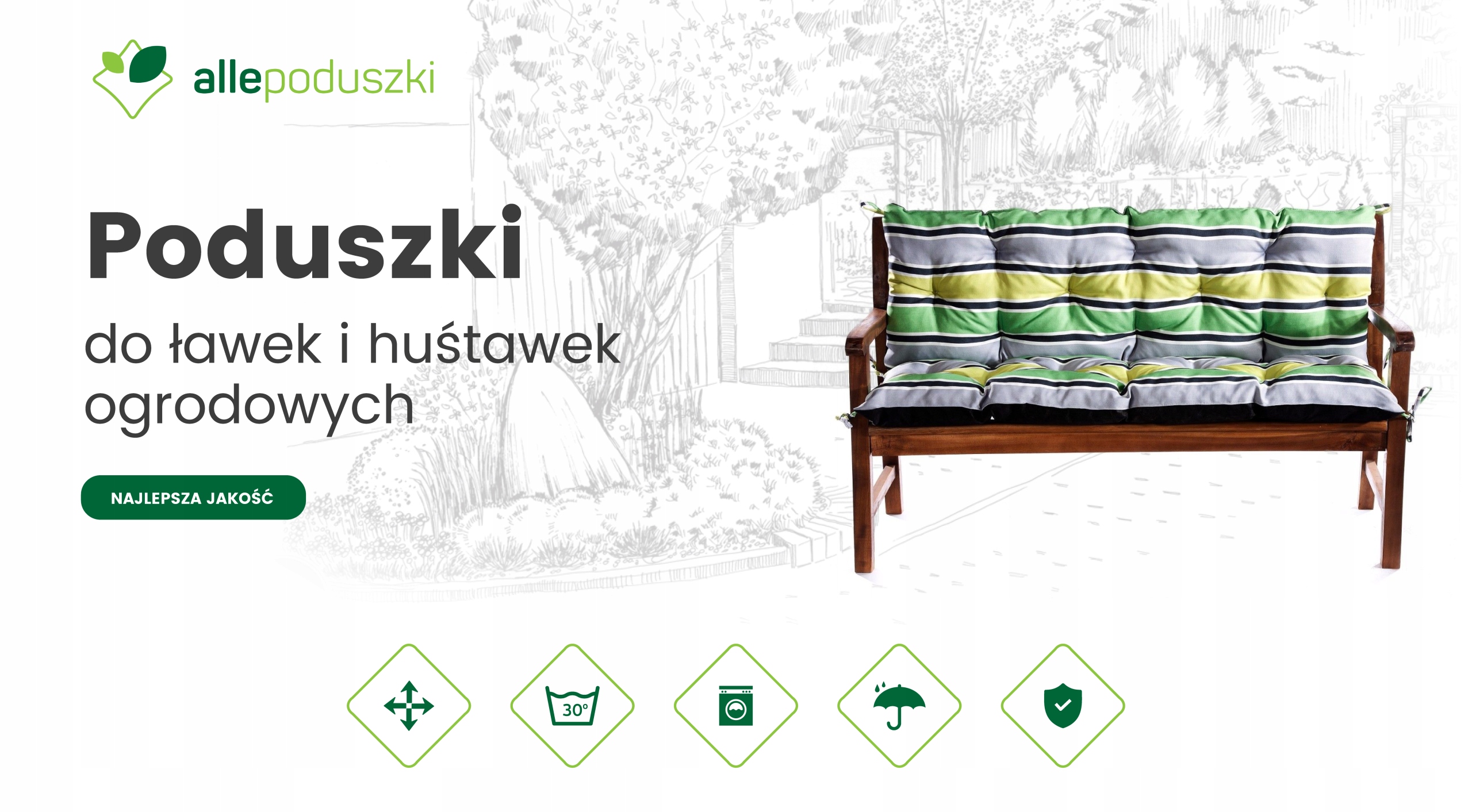

Poduszki z wzorami na ławkę ogrodową 160x60x50