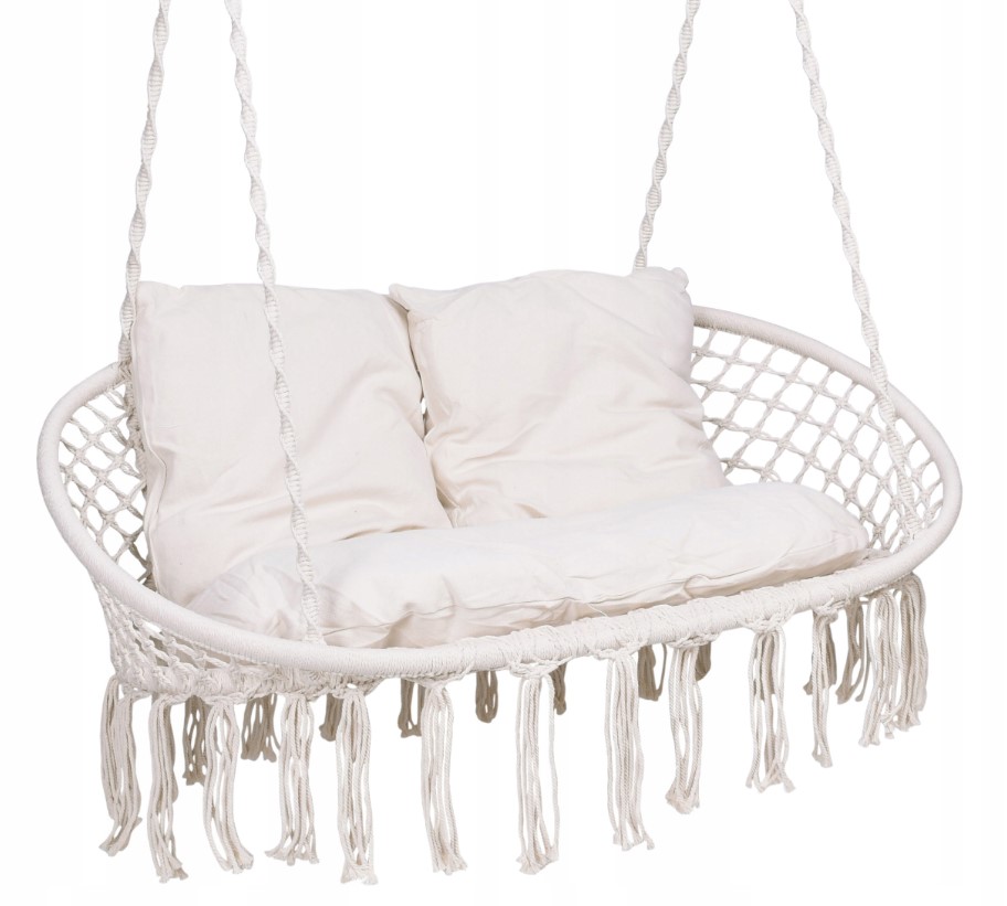 Huśtawka Ogrodowa Fotel Wiszący Dwuosobowy Bocianie Gniazdo Boho Frędzle