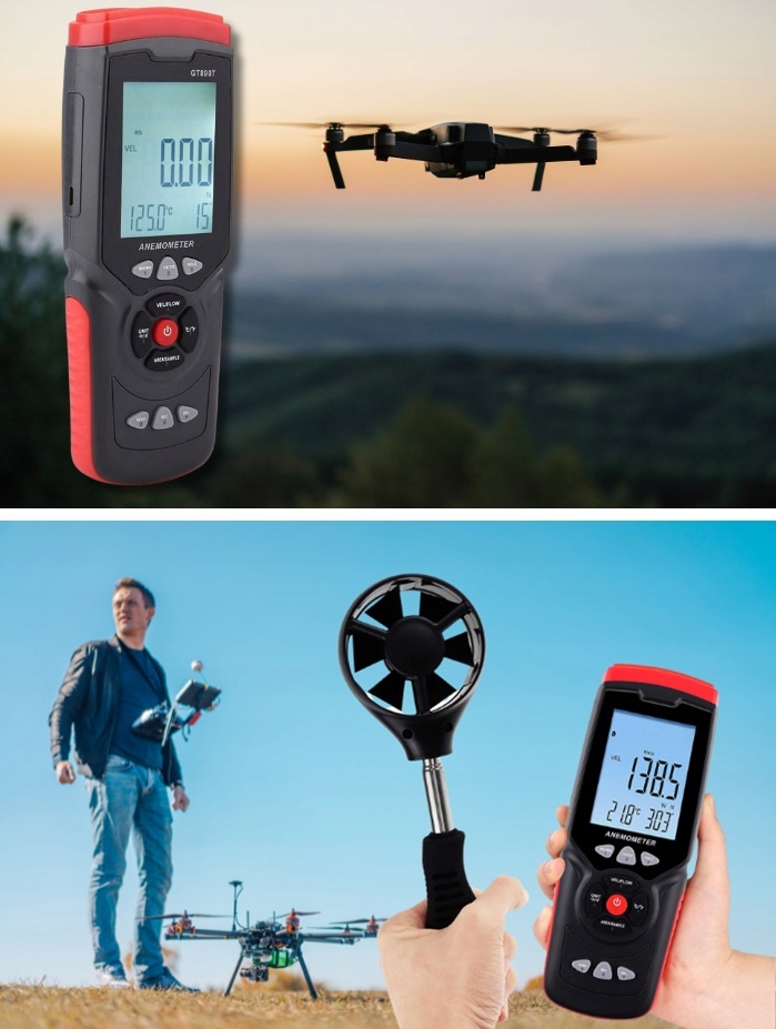 ANEMOMETR WIATROMIERZ MIERNIK WIATRU TEMPERATURY POMIAR PRĘDKOŚCI POWIETRZA Model GT8907