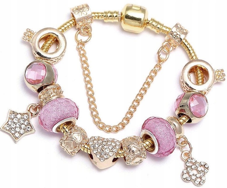 

Bransoletka Różowa Złota modułowa Charms Beads