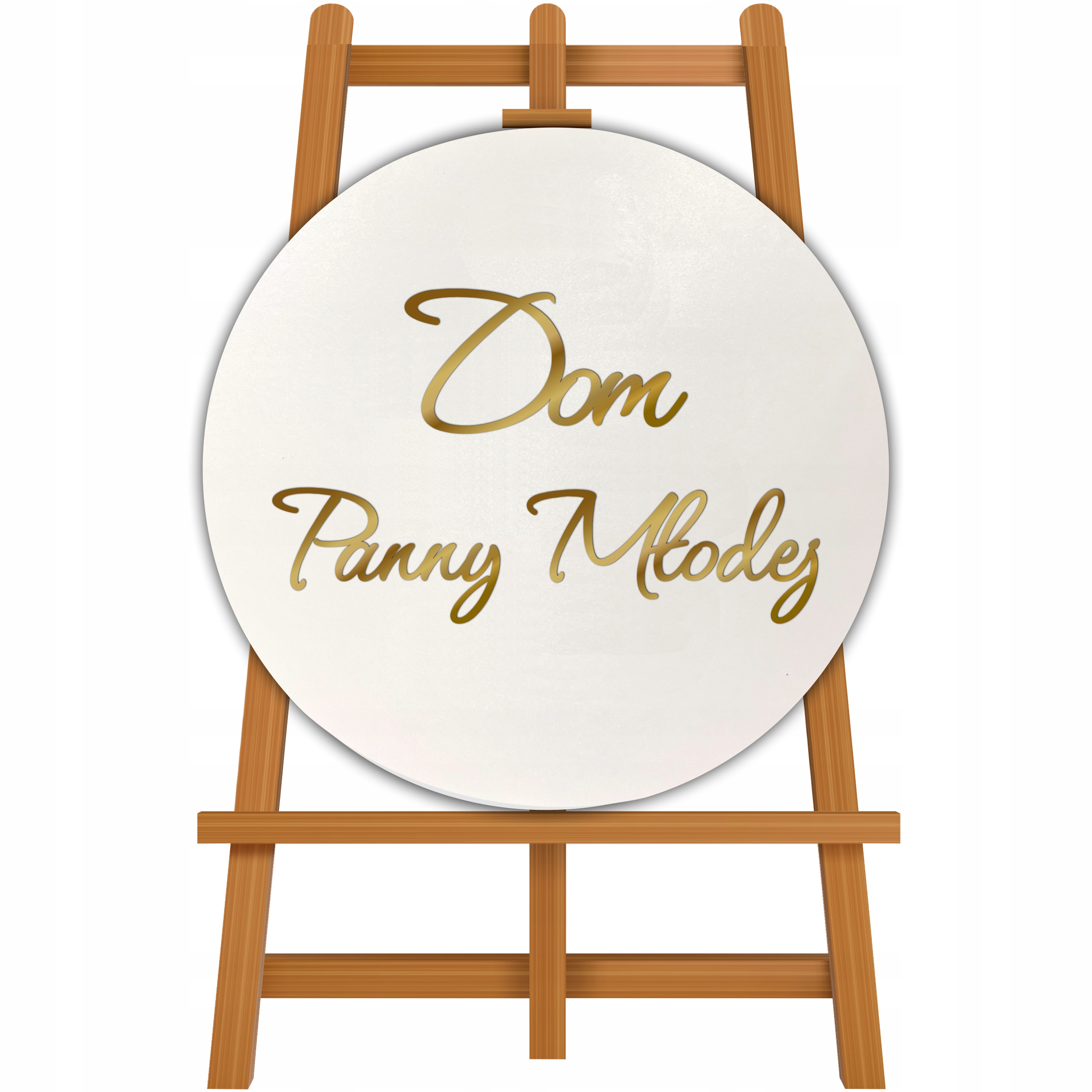 Tablica ślubna Dom Panny Młodej okrągła 50 cm ZŁOTE NAPISY