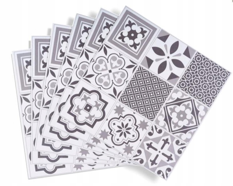 SAMOPRZYLEPNE PŁYTKI PODŁOGOWE PANELE SZARE MOZAIKA PATCHWORK PCV Długość 30.5 cm