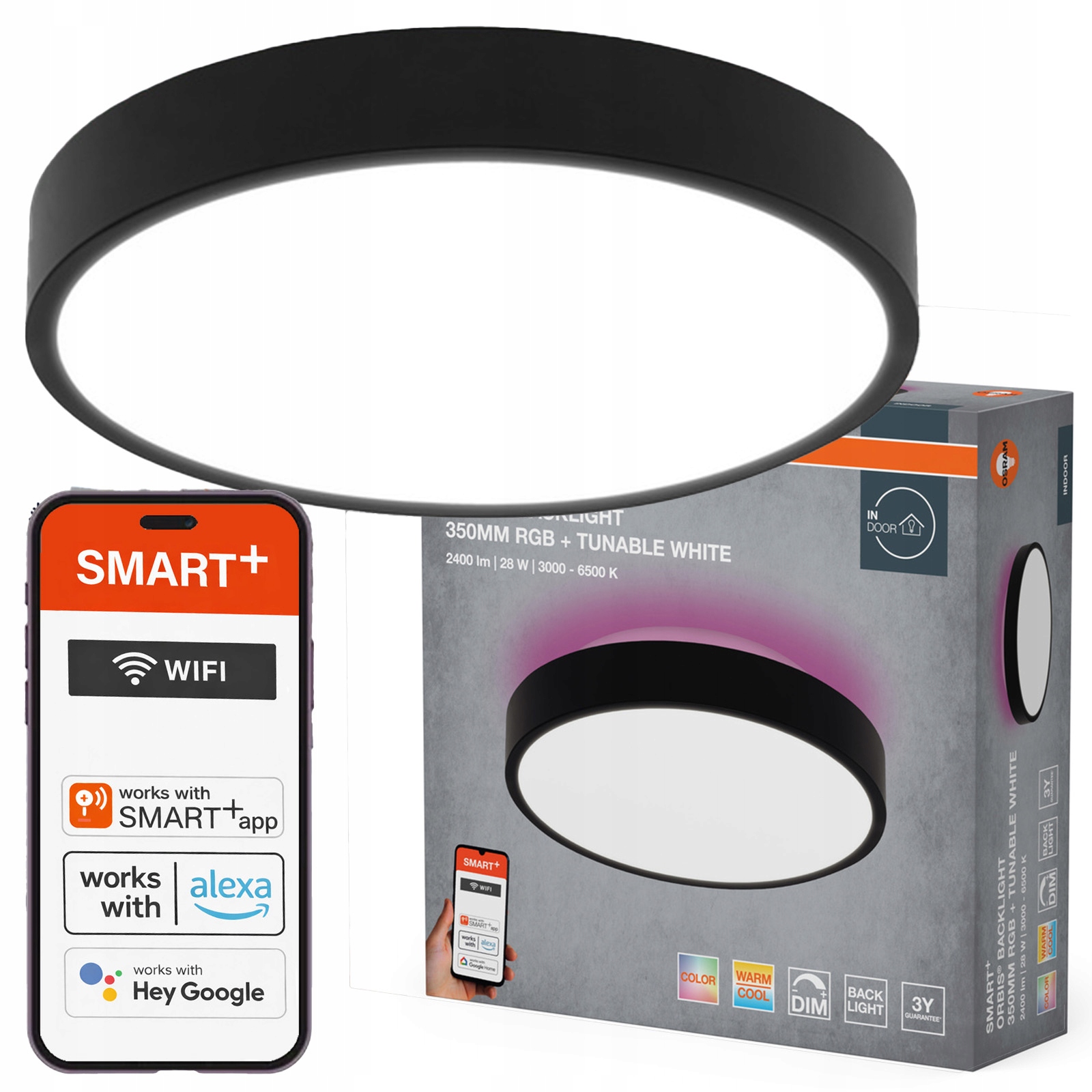 Stropné Svietidlo 28W 1400lm 3000-6500K Cct čierne Smart+ WiFi Orbis Osram