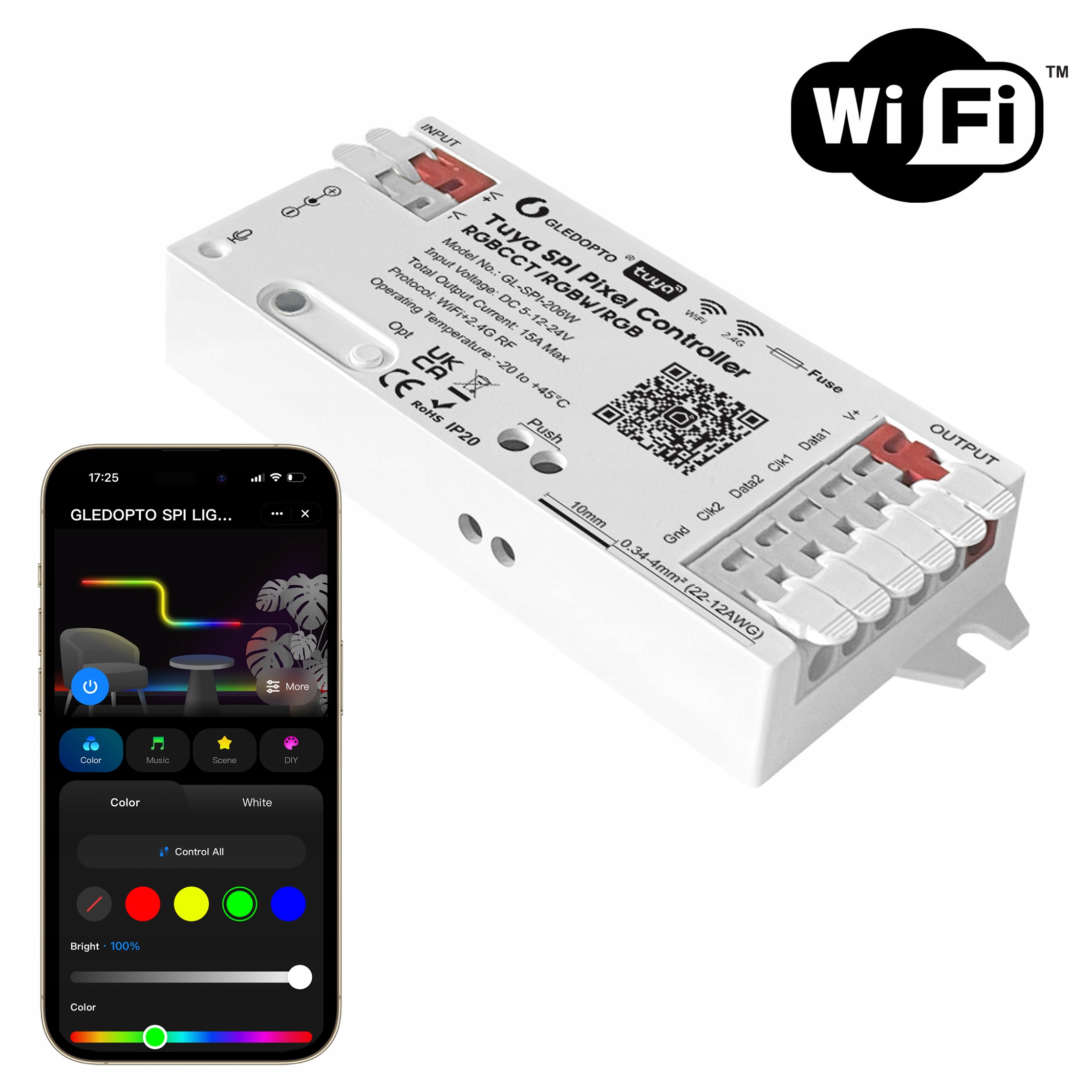Sterownik WiFi Led Spi Tuya Pixel Rgbic WS281x Mikrofon do cyfrowych taśm