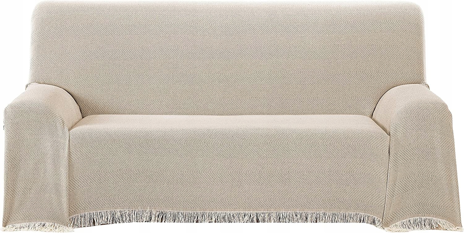 Přehoz krémově béžový do rybí kosti 230x260 s třásněmi Bavlna na postel, pohovku