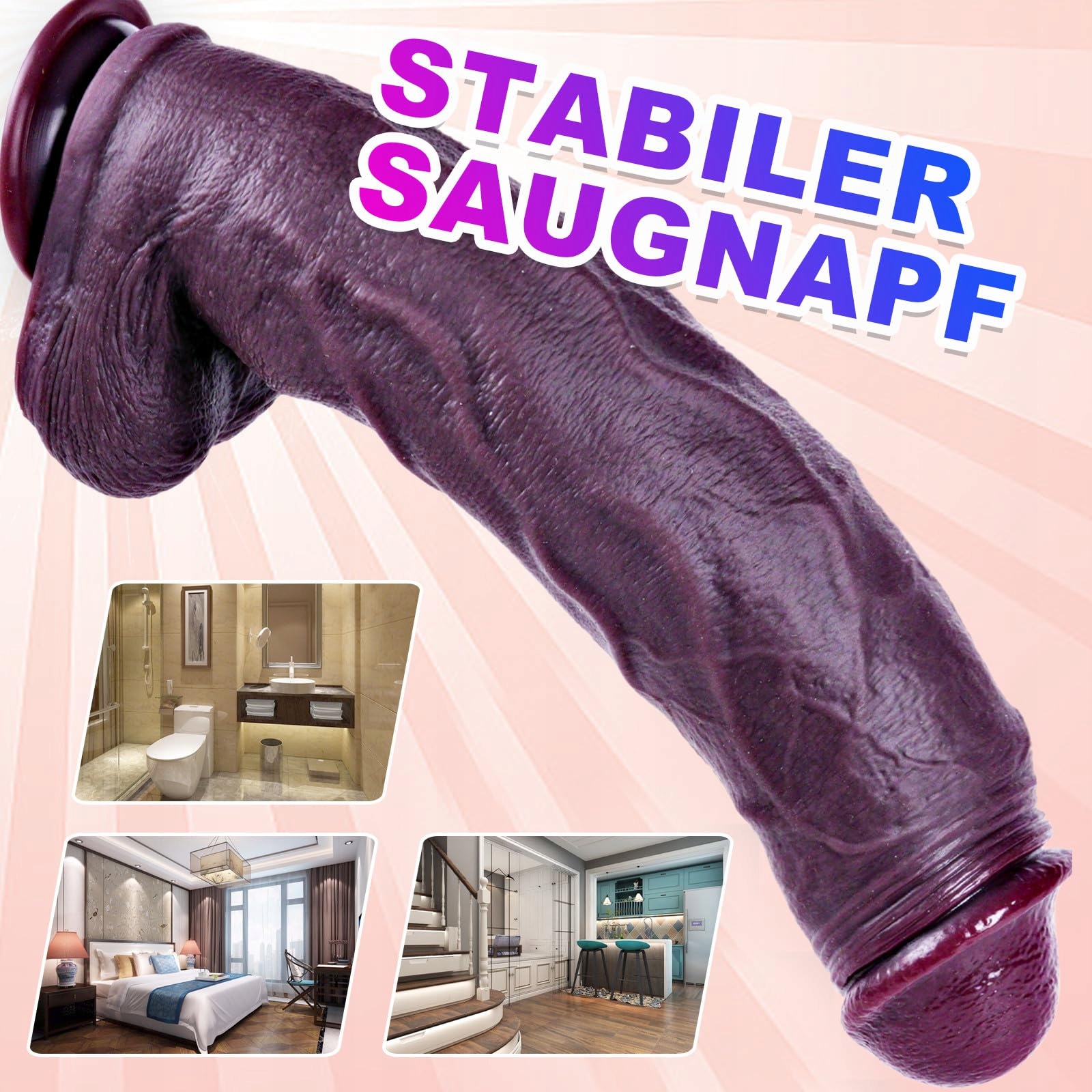 Realistyczny dildo 38 cm z przyssawką dla kobiet i mężczyzn — miniatura 3