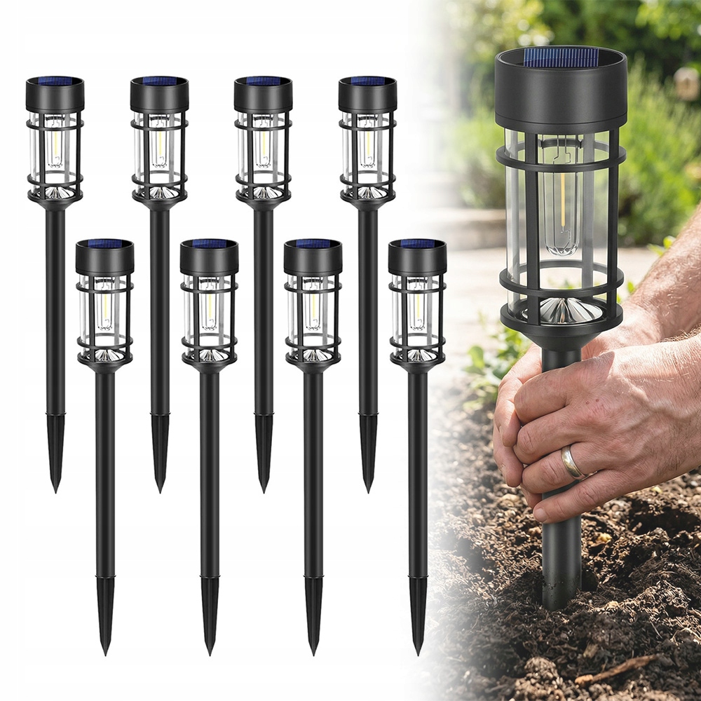 8X Zahradní Solární Lampa Ozdobná Lucerna Sloupek 46 cm