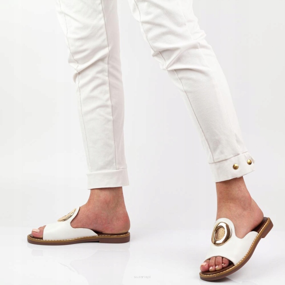 Białe klapki damskie M.Daszyński 2266-5 r38 Wzór dominujący bez wzoru