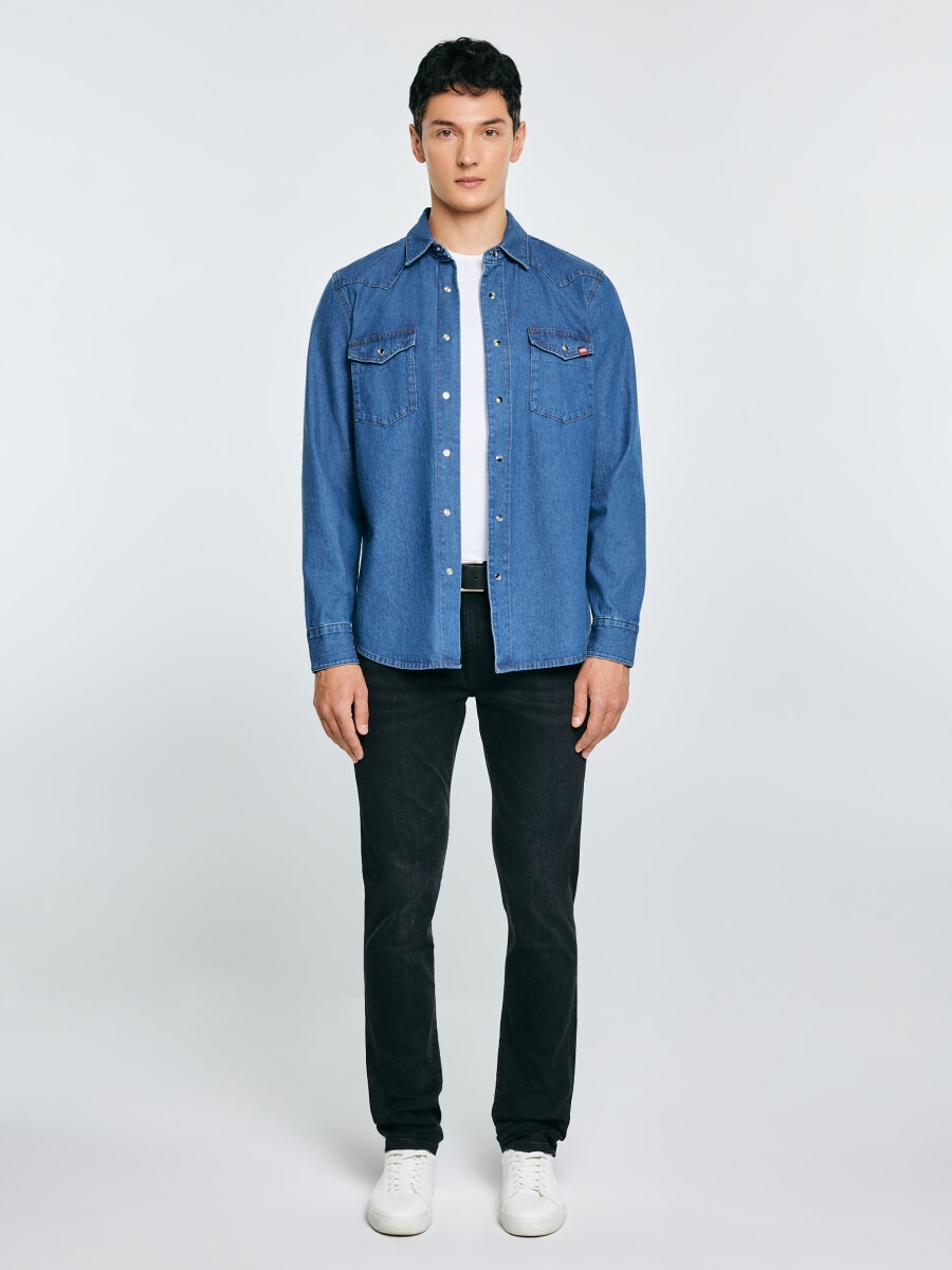 Big Star Pánská džínová košile modrá Western 121 M