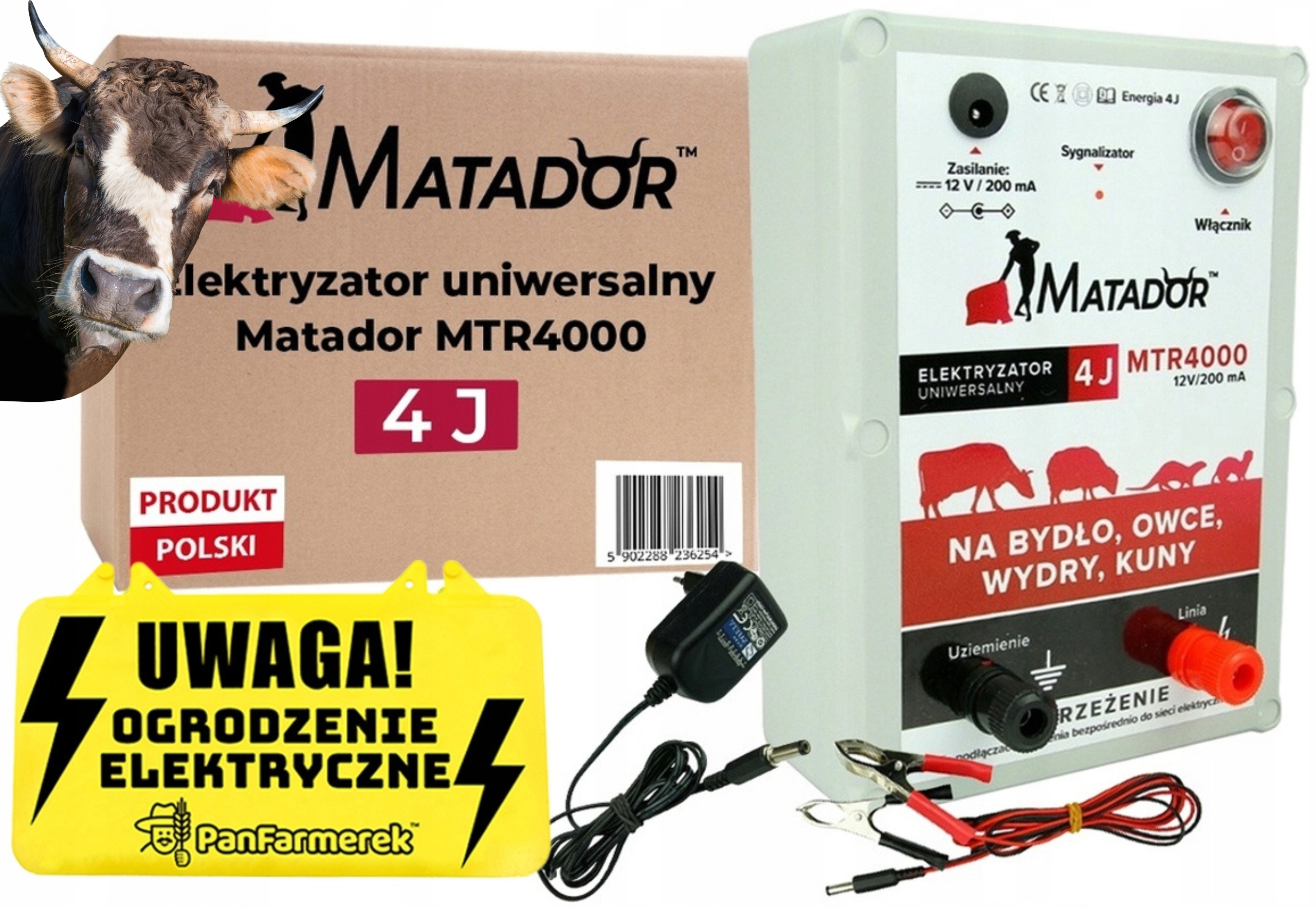 PASTUCH ELEKTRYCZNY ELEKTRYZATOR uniwersalny BYDŁO 4J DUŻE PSY BYKI BYDŁO