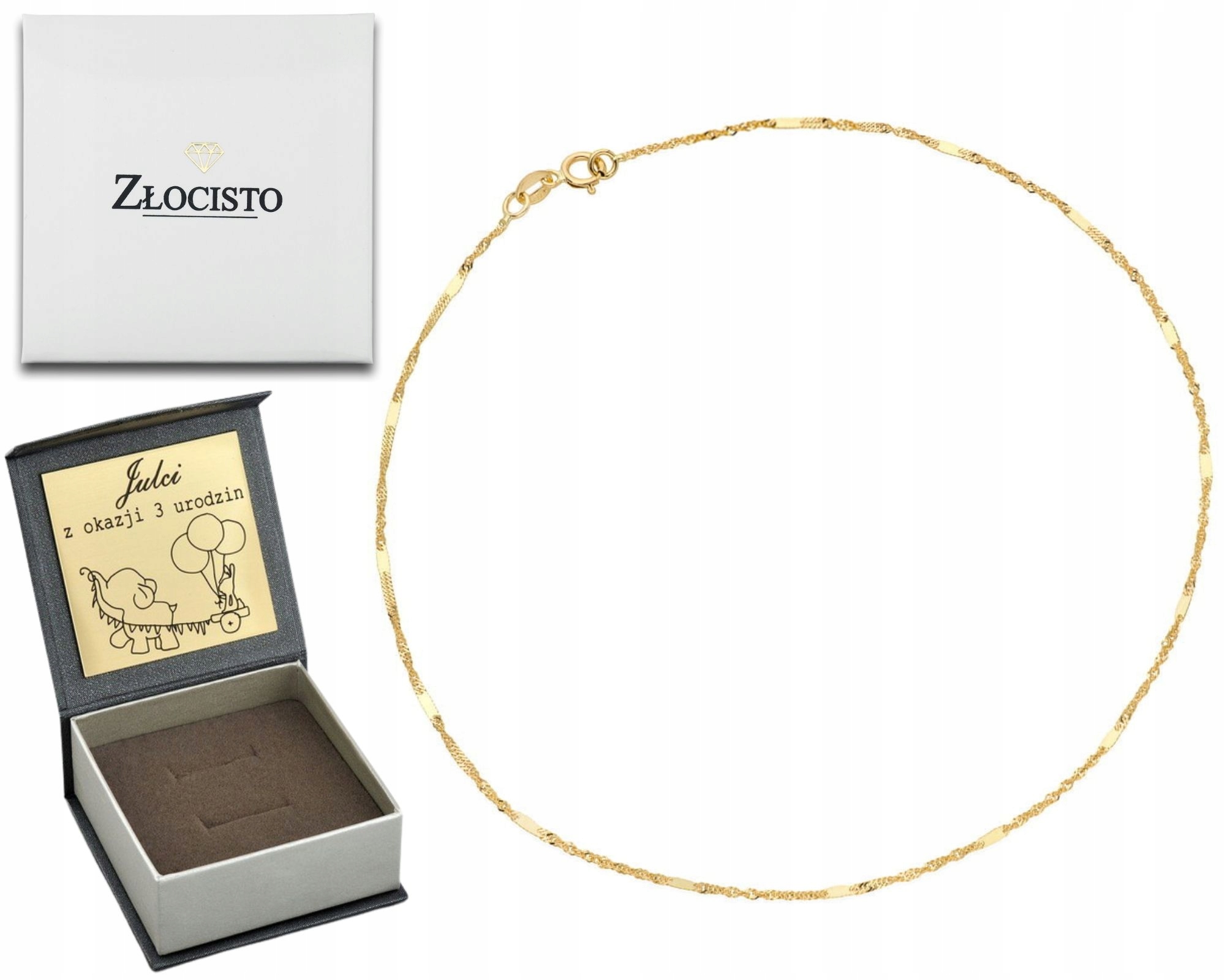 Zlatý Jemný Náramek Singapur S Plechem 585 Gravírování Dárek 18 CM